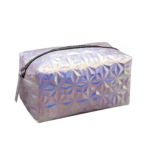 Woman Private Personalized Makeup Brush Case Laser PU Leather Toiletry Bag